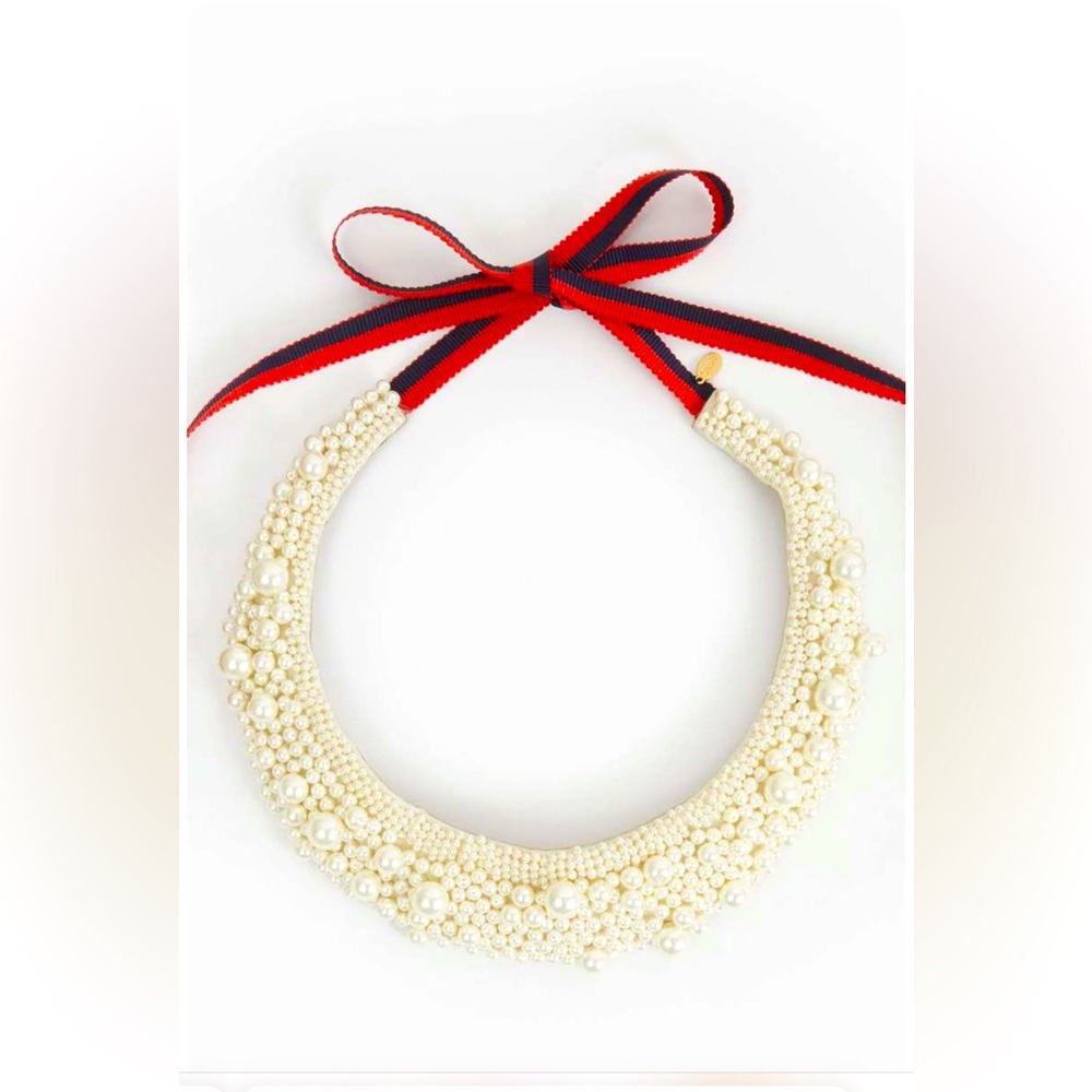 CLARE V Pearl Collar Necklace 1 size White Ribbon Tie Choker NWOT perf condition